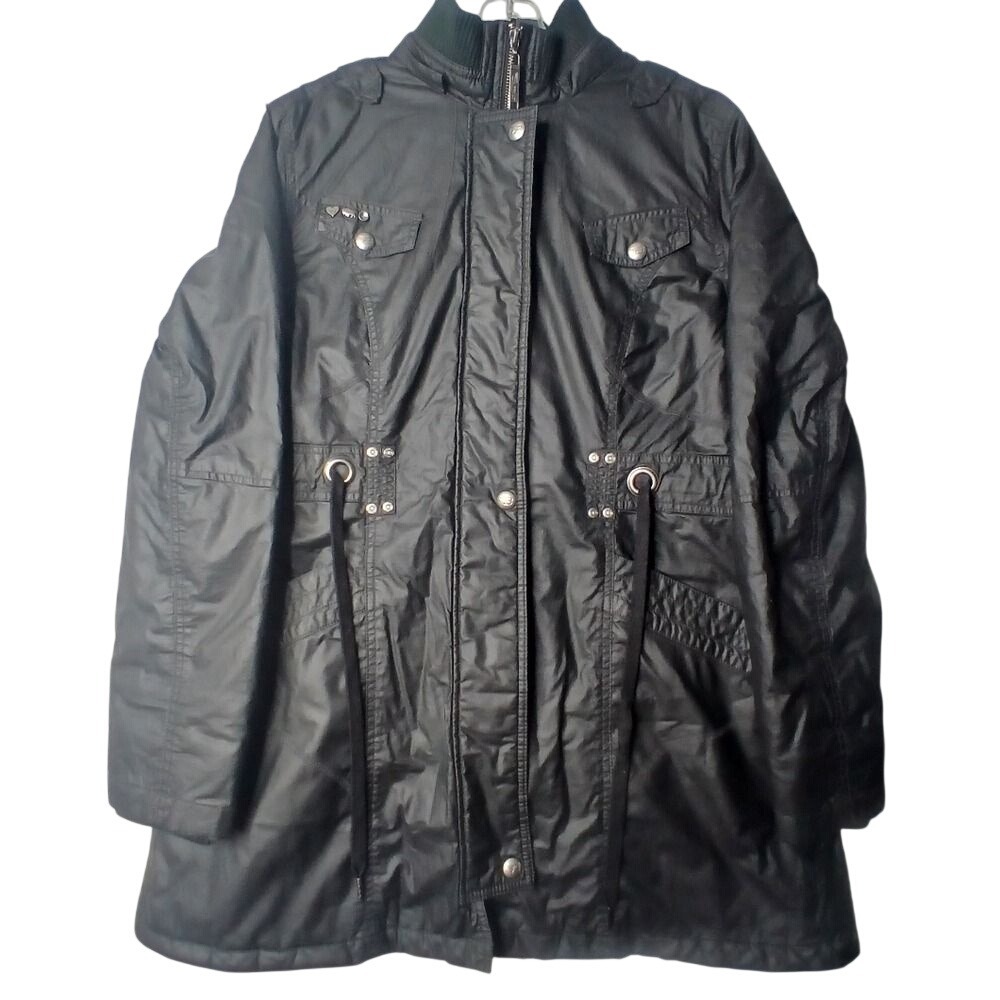Buffalo David Bitton Parka Jacket Women XL Black Utility Floral Lined Drawstring